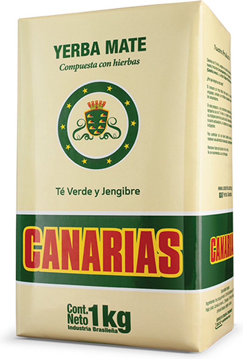 Canarias Té Verde y Jengibre 1000g - Braziliaanse Yerba Mate Thee - Bordevol Caffeïne - Antioxidanten Thee