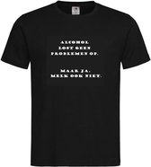 T-shirt unisexe Adultes texte drôle "Alcohol ne résout pas les problèmes. Mais là encore, le lait non plus. Sur le devant | manche courte | Noir / blanc | taille XL
