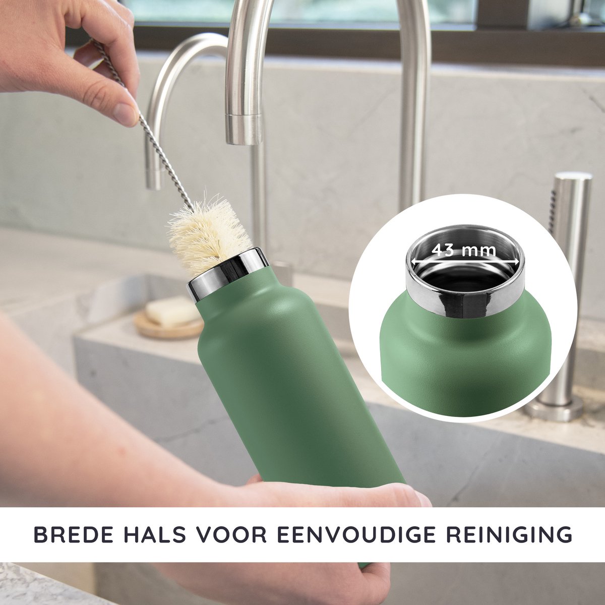 Bambaw® 1 Liter RVS Thermosfles - Isoleerfles, Dubbelwandig, Lekvrijen, loodvrij en Plasticvrij Geïsoleerde Fles met Bamboe Deksel voor Warme en Koude Dranken - Ideaal voor Reizen, Werk, Yoga, Wandelen en Dagelijks Gebruik – groen — cadeau in Sport & Outdoor - foto 4