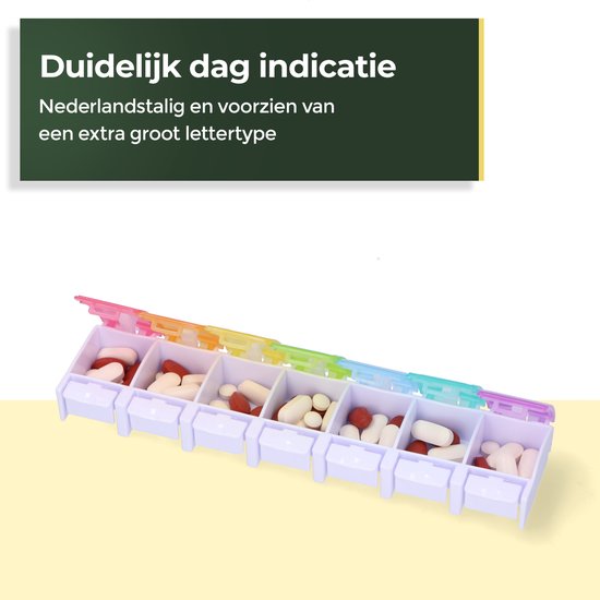 Gandria Pillendoos 7 Dagen - Pillendoosje - Pillesdoosjes met 7 Compartimenten - Medicijndoos met Stevige Sluiting - Grote vakken - Verschillende kleuren