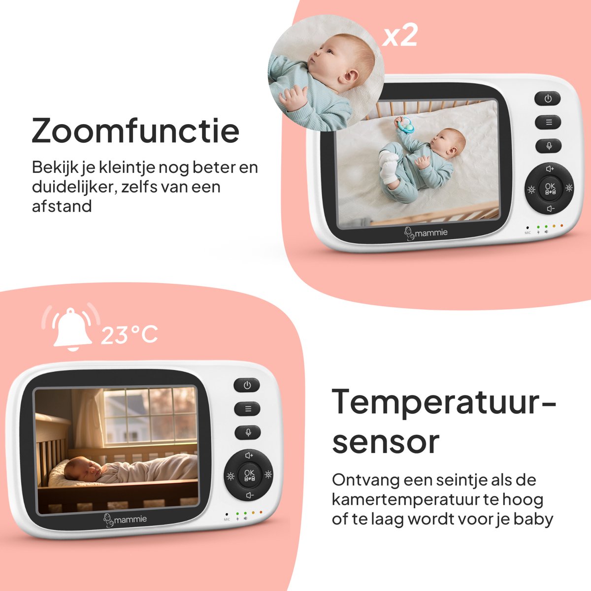 Mammie Babyfoon met Camera - Baby Monitor - Babyphone - Baby Camera - Uitbreidbaar tot 4 camera's — cadeau in Cadeau-ideeën - foto 8