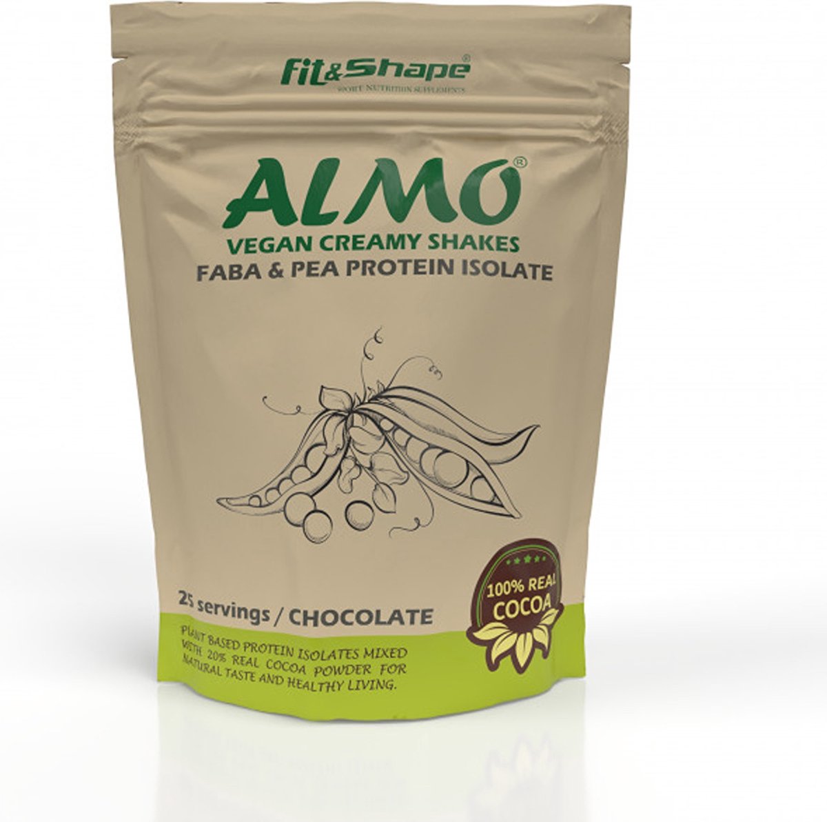 Goedkoopste Fit&Shape ALMO Plantaardig Eiwitpoeder (Smaak chocolade ) - Vegan Eiwitshake - Biologisch Erwten & FABA eiwit isolaat- 750gram (25 Shakes) inclusief maatschep (Plant-based Protein - Vegan Protein - Plantaardig Proteine Poeder