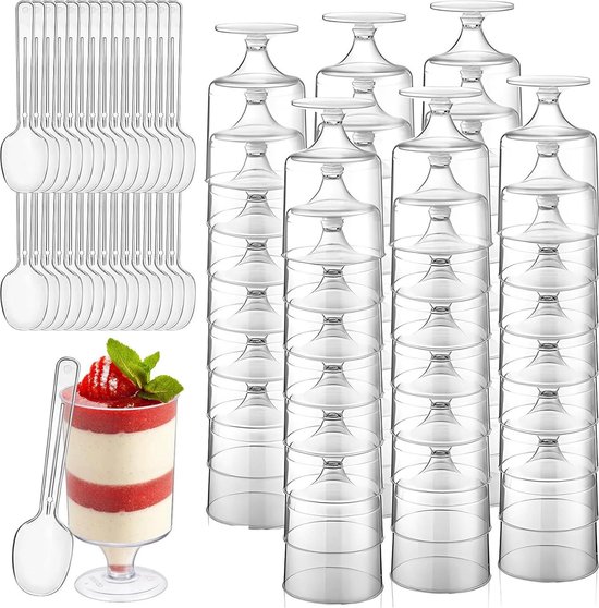Dessertbekers plastic met deksel, dessertkommen, vierkant Dessertbekers plastic met deksel, dessertkommen, vierkant