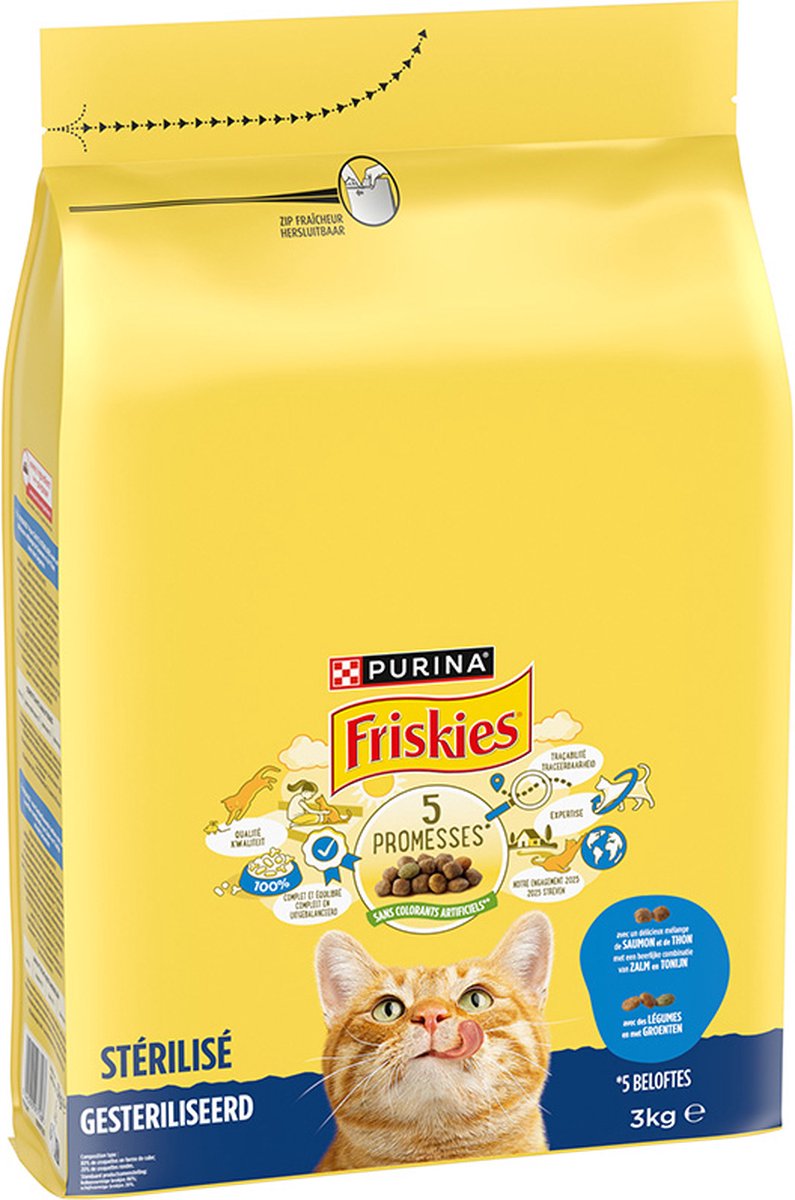 Friskies droogvoer voor katten - zalm, tonijn & groenten - kattenbrokken voor gesteriliseerde katten- 3kg
