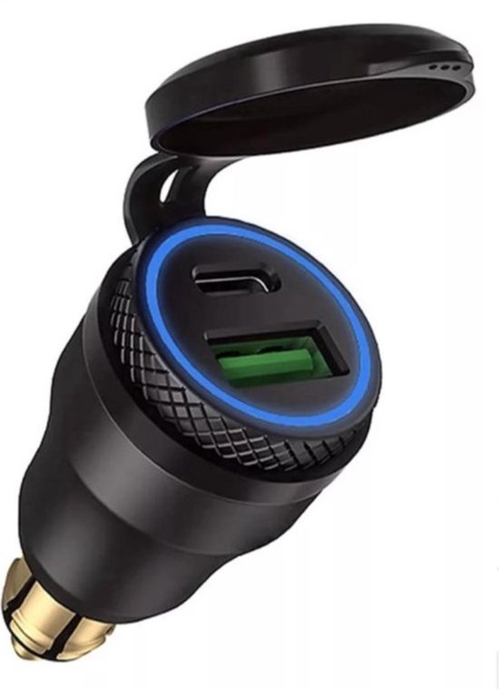 12V USB-C Adapter Hella/DIN - Geschikt voor motoren BMW, Triumph, Honda - Oplader - Waterbestendig en LED Indicator