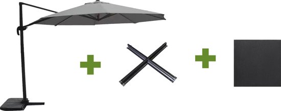 Grote Zweefparasol Virgo Antraciet 3,5M met Kruisvoet en Parasolvoettegels