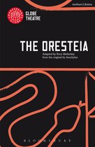 Boekomslag voor The Oresteia, aangepast door Rory Mullarkey, met logo's van Shakespeare's Globe Theatre en Bloomsbury.
