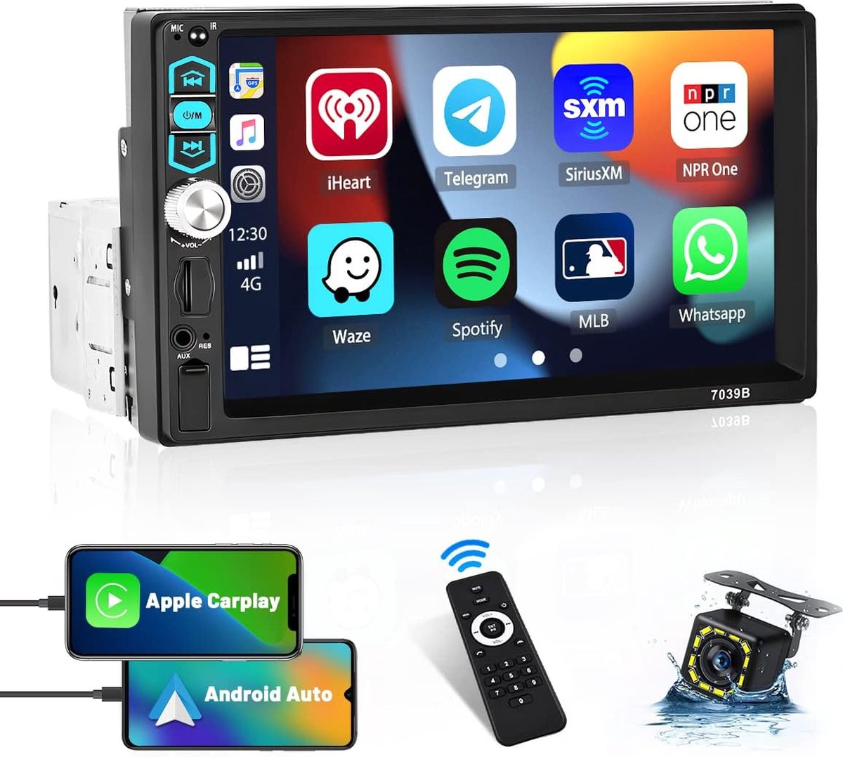 Hodozzy Android 2G 64G Autoradio 1 Din mit Carplay Android Auto Navi WiFi, Bluetooth FM-RDS-Radio, 7-Zoll-Touchscreen Ausfahrbarem Manuelle, MirrorLink, USB/AUX, Lenkradsteuerung, Rückfahrkamera
