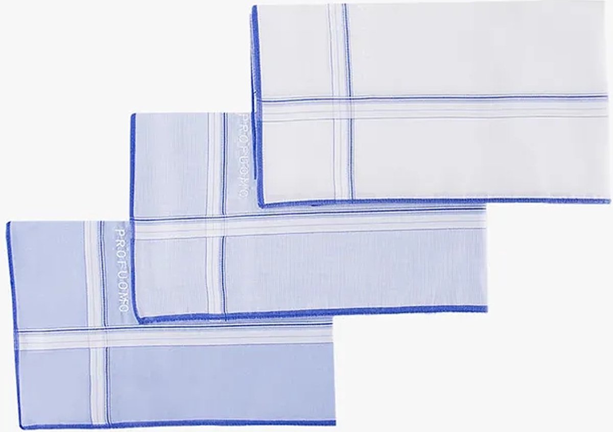 Goedkoopste Profuomo - Zakdoeken Set Wit met blauwe strepen - Katoenen - Cadeauverpakking
