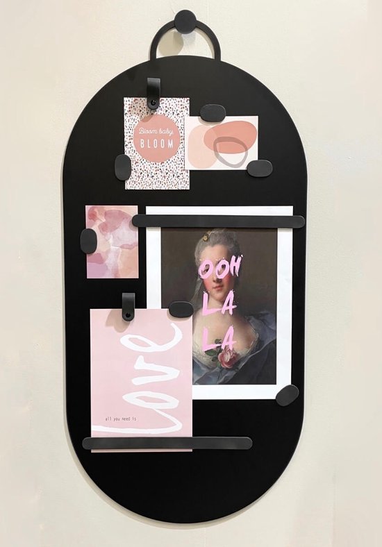 Handles and more - Magneetbord groot - XL Ovaal Zwart - Leren magneten: Zwart - incl. 10 magneten - wandbord - magneetborden groot