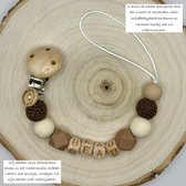 Babybeads - Speenkoord met naam - Bruine tinten naturel - Kraamcadeau