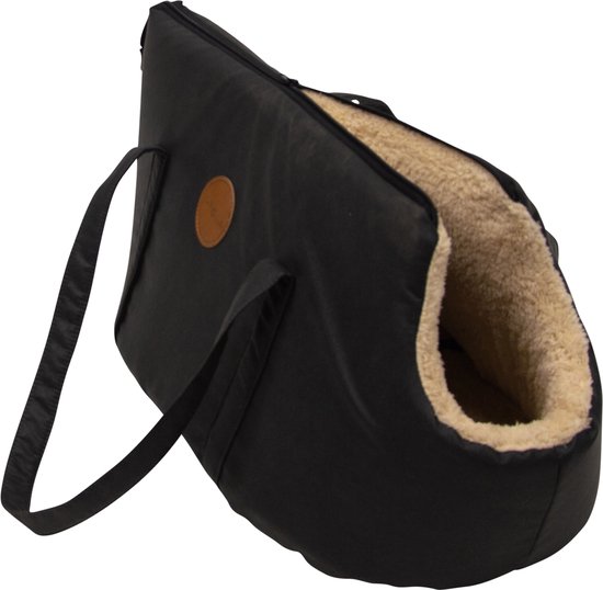 Jack and Vanilla - Timeless Classy Hondendraagtas - Zwart - Kunstleer/Pluche - 55x30x18 cm