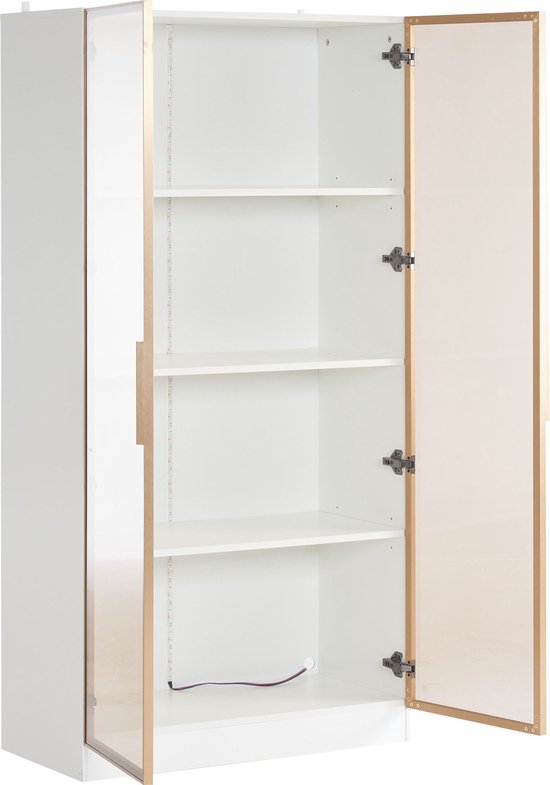 Sweiko Vitrine en verre Witte avec éclairage LED 16 couleurs, Vitrine à étagère mobile à double porte, 80 * 40 * 160 cm, armoire haute de salon, vitrine verticale, armoire de salle de bain