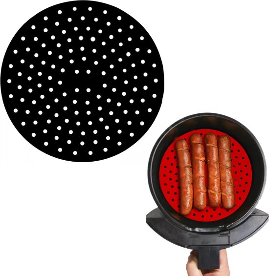 Foto: Consumerce siliconen airfryer bakmat rond 9 inch zwart airfryers heteluchtfriteuse bakpapier accessoires air fryer bakje xl xxl heteluchtoven hetelucht oven bakjes friteuse mandje papier