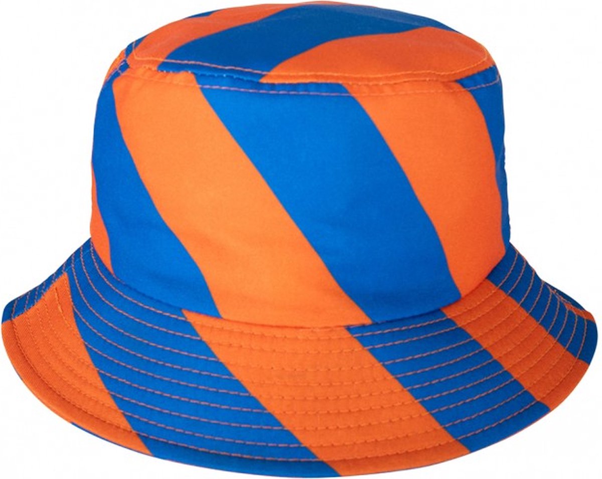 Partyxplosion - hoedje - vissershoedje - emmerhoed - buckethat- oranje met blauw - verkleedkleding - feesthoed.