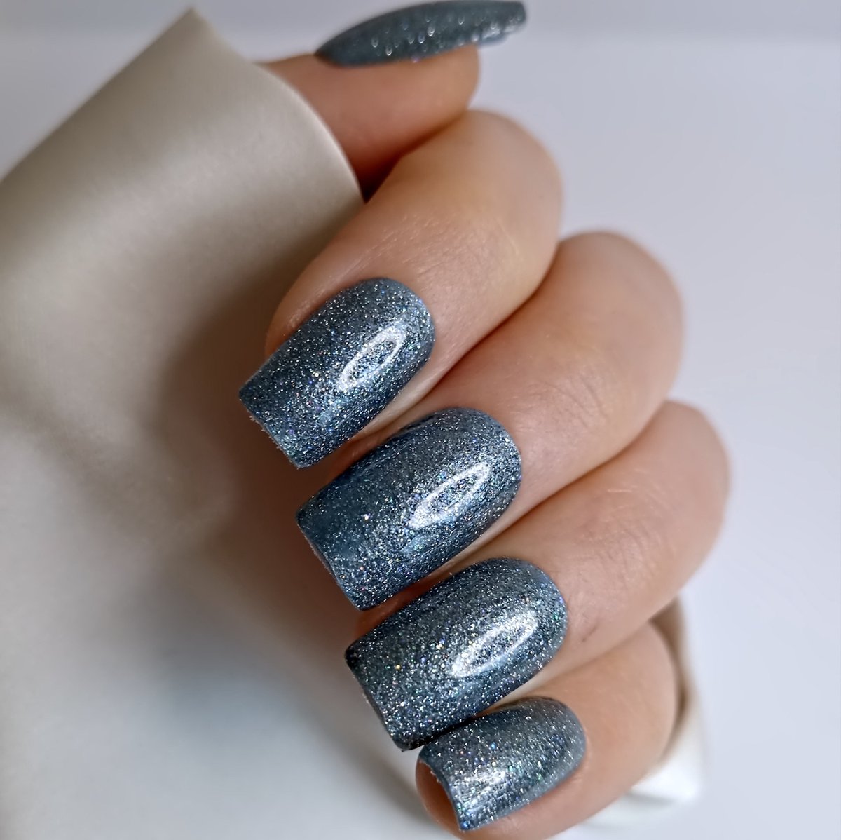 SD Press on Nails B200 Plaknagels Nagelset 20 Nagels Blauw glitter Gellak Nagellak Medium Square Nageltips Nepnagels met Lijm Kunstnagels Nail Art Handmade Valse nagels Nagelvijl Accessoires