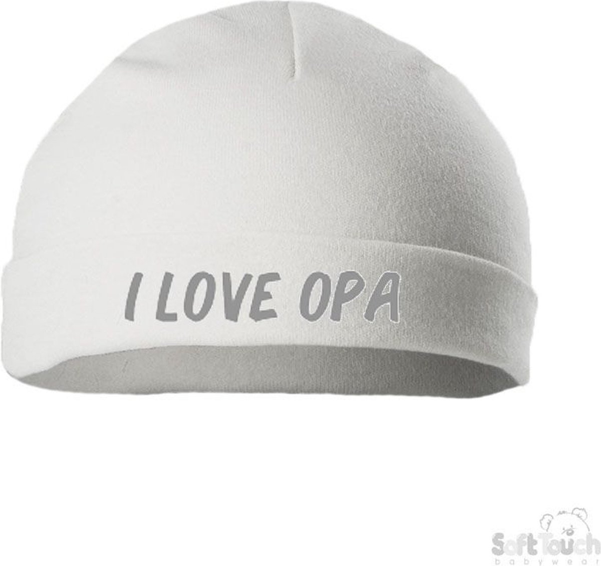 Soft Touch Mutsje Rolmutsje Bedrukt "I Love Opa" Wit/grijs Maat 0-3 maanden Maat 56/62