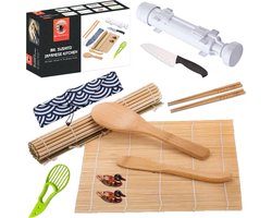 Mr. Sushito XXL Sushi Bazooka set - Sushi Set - Sushi maker - Sushi Servies - Mal - Avocado Snijder - Mes - 4 persoons - Bamboematten - Wit