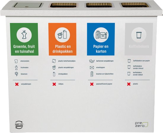 Kartonnen Eco Bin Prullenbak Vier Vakken Vuilnisbak 60L 89x37x72 kartonnen-eco-bin-prullenbak-vier-vakken-vuilnisbak-60l-89x37x72