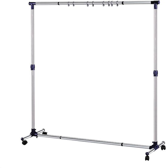 Tatkraft Urban Heavy Duty Verrijdbaar Kledingrek Op Wielen - Stevig Mobiel Verstelbaar Kleren Rek Op Wielen - Kledingstandaard Hangrek - In Hoogte & Breedte Verstelbaar - RVS - 100 KG Draagvermogen