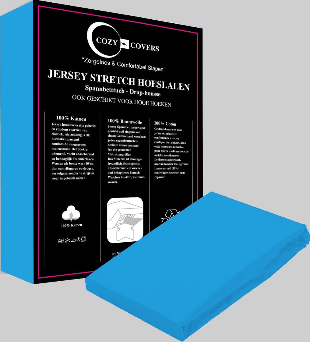 Cozy covers Jersey hoeslaken 100% katoen 160/180x200 cm - rondomelastiek + 30 cm matrasdikte - Turquoise