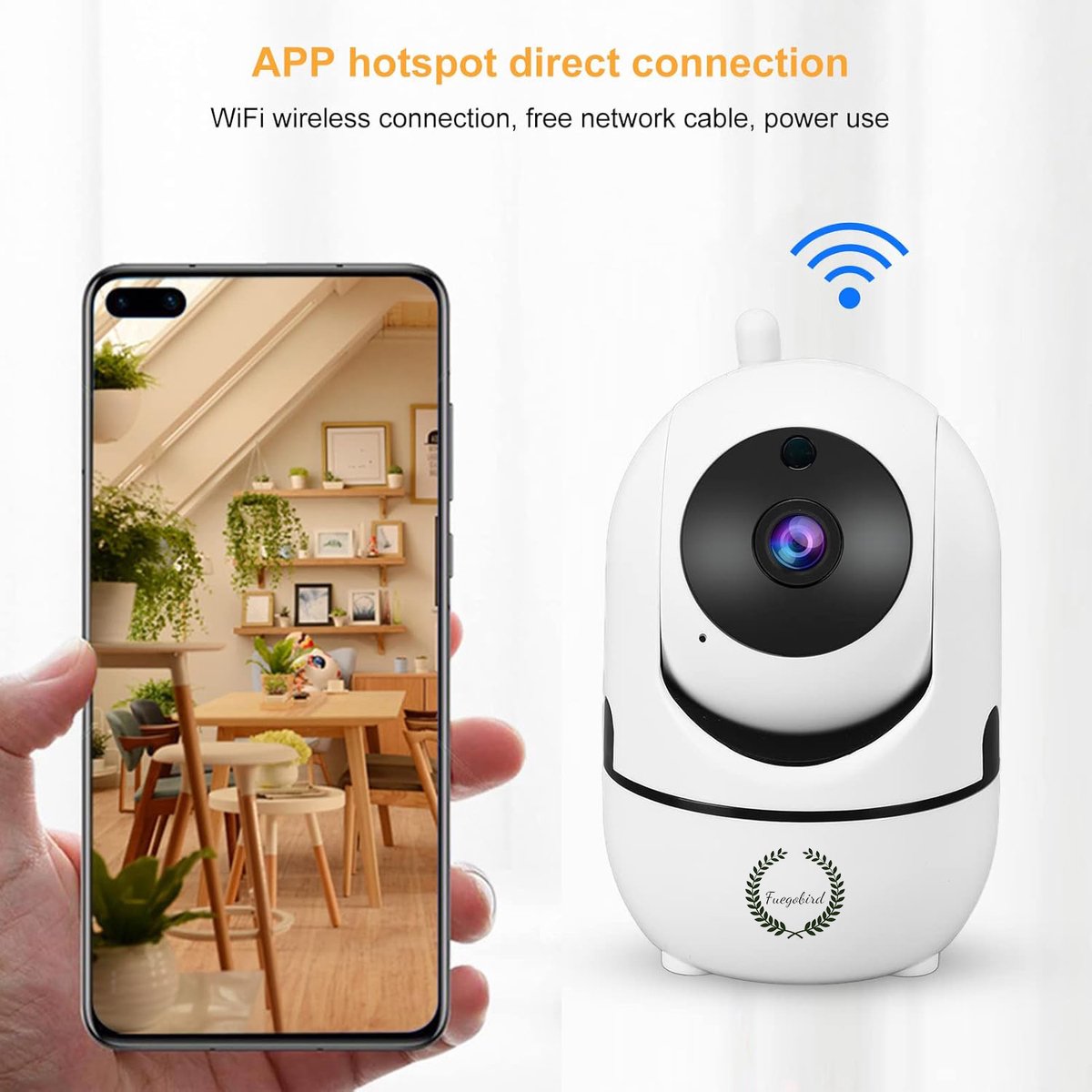 Afbeelding 3 van Fuegobird Indoor IP Camera - 1080P - Beveiligingscamera - Huisdiercamera - Baby camera - Compatibel met 2.4G/5G WIFI - Werkt met app - Wit