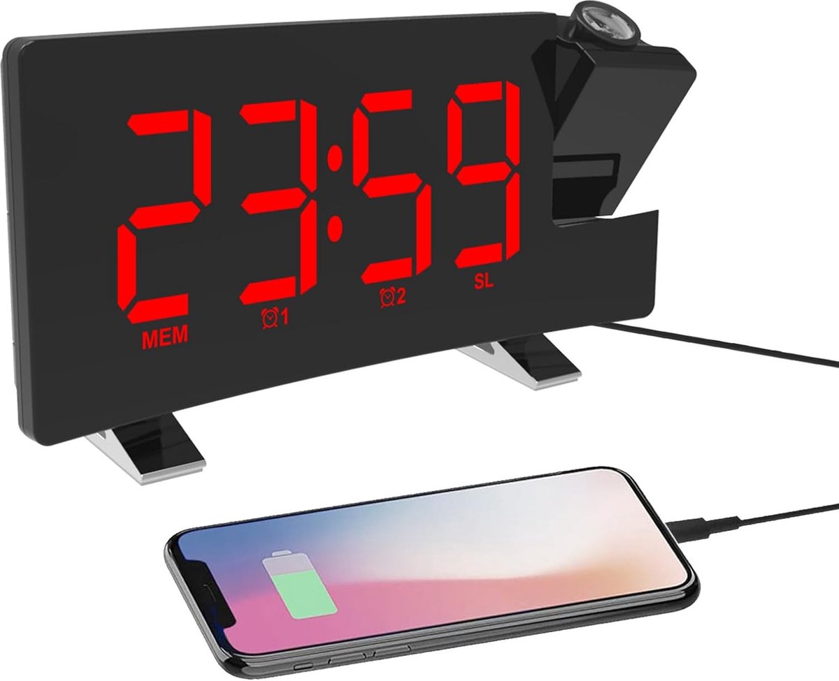Solacis Wekkerradio Met Projectie - Wekkerradio - Digitale wekker - Wekkerradio kinderen - Wekker met projectie op plafond - Must have!
