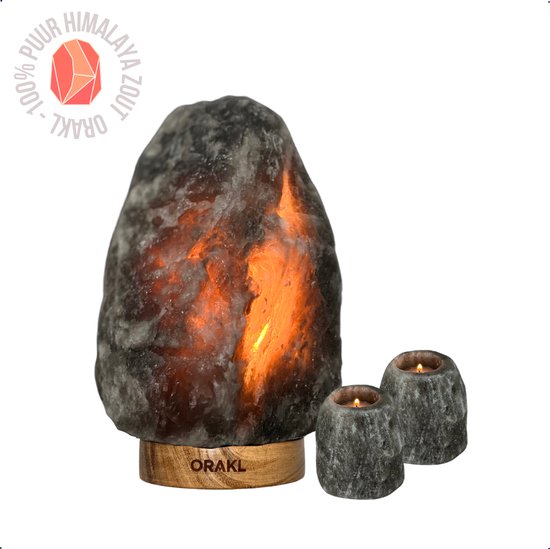 Foto: Orakl dimbare himalaya zoutlamp meteor exclusive combinatieset met dimmer 100 himalayazout zoutlamp himalayazout zoutlamp grijs zoutlampen zoutsteen incl 2 waxinelichthouders