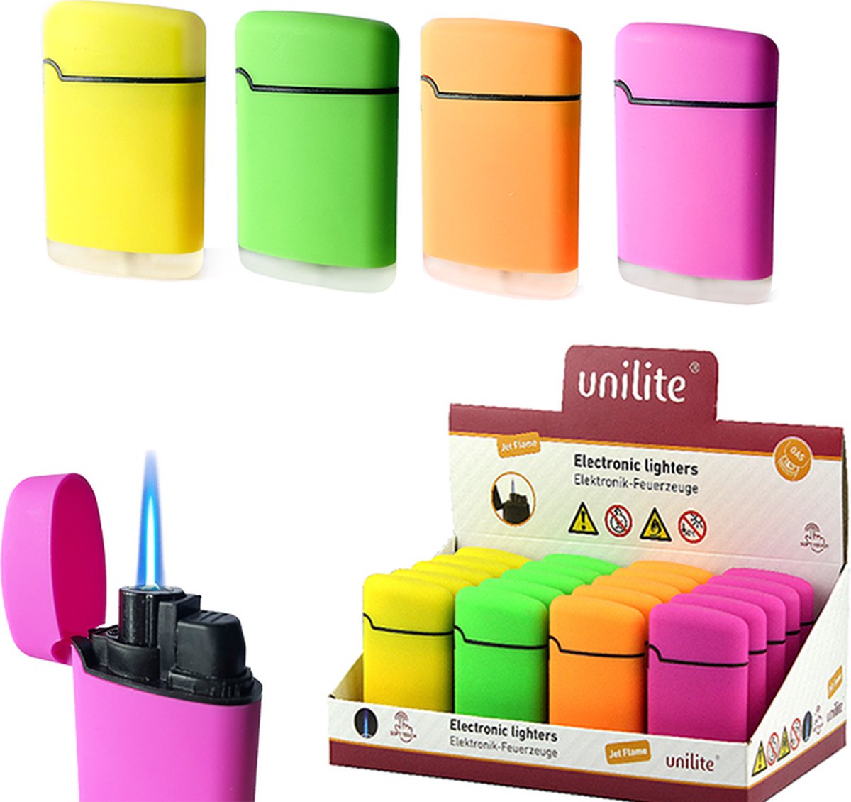 Goedkoopste Unilite - 20 stuks Turbo aanstekers - soft touch - jetflame - navulbaar- verstelbaar vlam - wind aanstekers