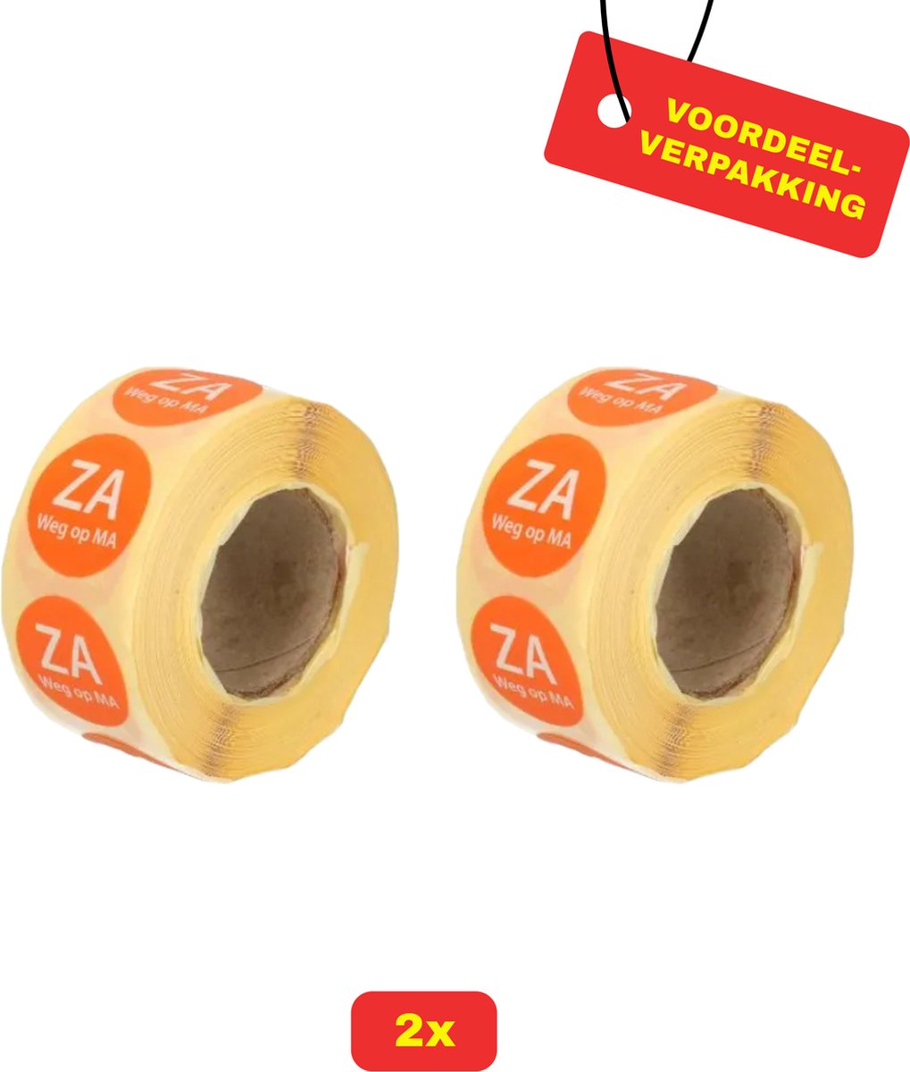 2X HACCP datumstickers Rol "Zaterdag weg op maandag" - Voordeelverpakking!