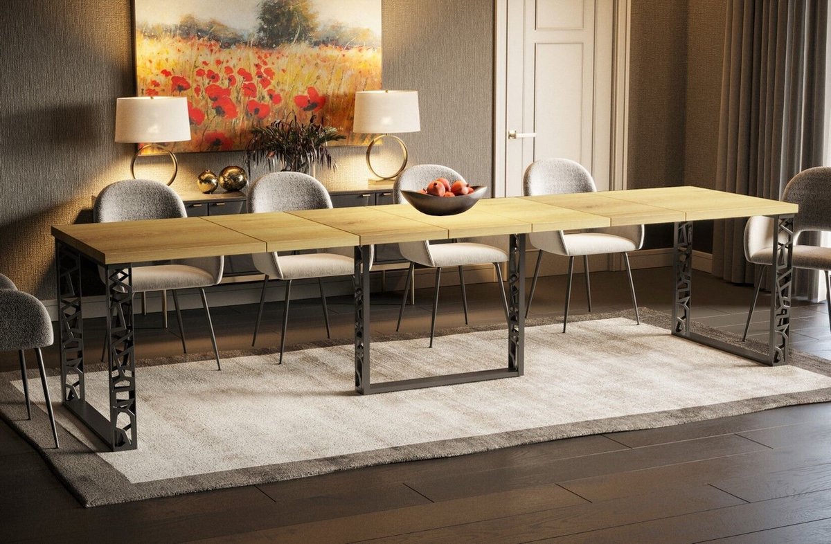 Calera ambachtelijke eiken uitschuifbare eettafel Lengte (uitschuifbaar) 130-250 cm / 130-330 cm Breedte 80 cm Hoogte 75 cm