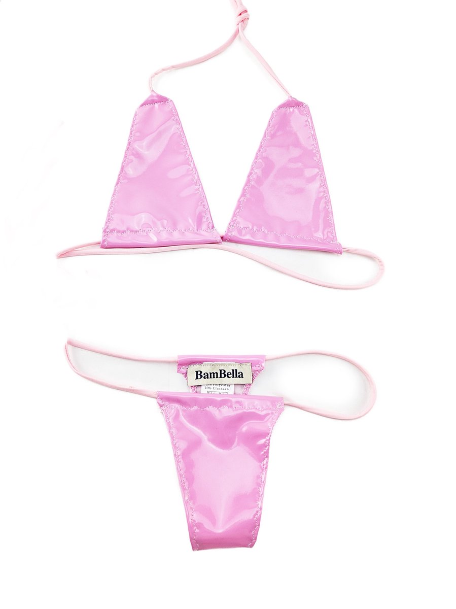 Goedkoopste BamBella ® - Bikini string Datex Roze (Mix Latex en stof) - Onesize - Super sexy dames ondergoed lingerie kleding zwart erotische zwem kleding