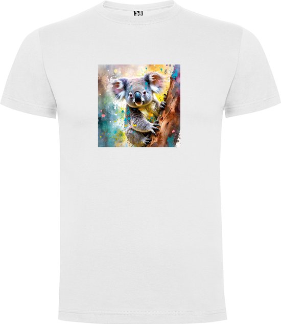Wit T-Shirt met “ Kleurrijke Koala“ Print Full Color Maat 5XL