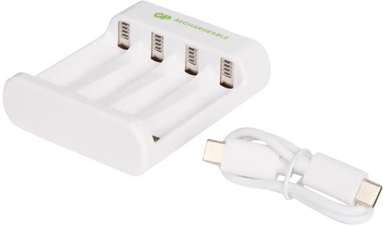 USB Rechargeable Battery Charger w/ LCD Display 4 AAA Batteries