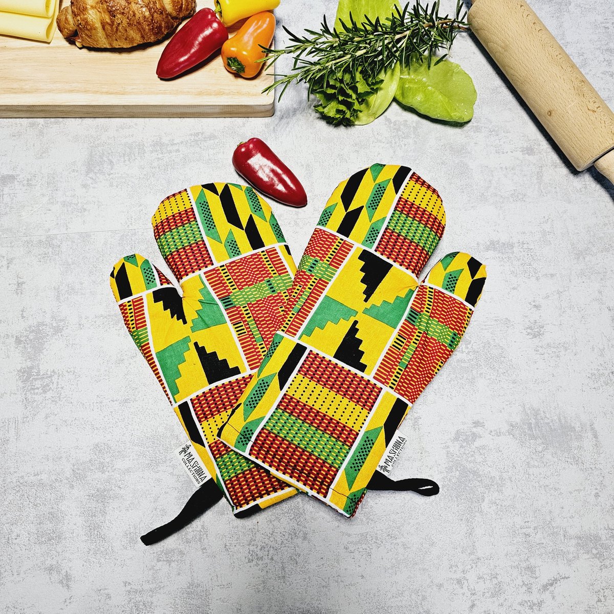 Ovenwanten | Set van 2| Handgemaakte Afrikaanse Boheemse stijl geometrische 'Mudcloth' Bogolan geïnspireerde print ovenwanten.