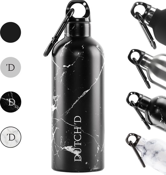 Foto: Dutch d thermo waterfles marble black thermofles drinkfles dubbelwandig bpa vrij lek vrij drinkfles volwassenen en kinderen sport bidon sport fles luxe waterfles