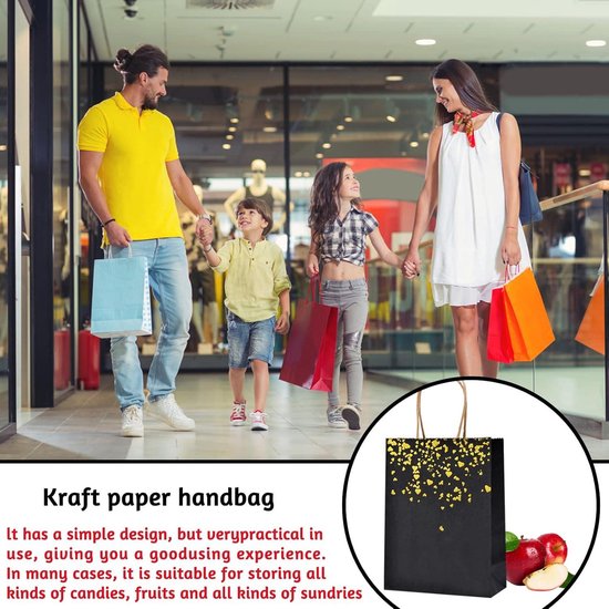10 stuks zwart papier souvenir cadeau, hoogwaardige papieren zakken met handvat, eenvoudige papieren zakjes, cadeauzakjes met gouden handvat, decoratieve cadeaupapieren zakjes (3