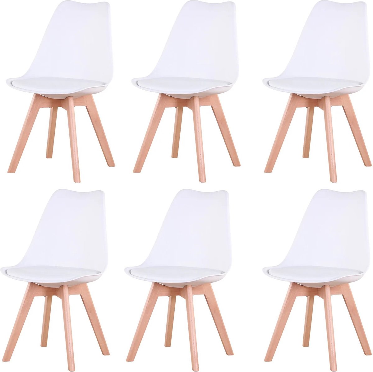 Jemaison® Eetkamerstoelen set van 6 - Beukenhouten onderstel - Modern - Scandinavische stijl - Stoelen - Wit - Hoogte: 82 cm