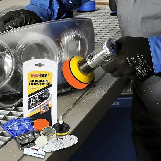 MILIWAN Auto Koplamp Restauratie Kit - Koplamp Restauratie Kit, Koplamp Polijsten Kit Inclusief Atomizing Cup, 200ml Restauratie Vloeistof, Schurende Papers voor Geoxideerde, Mistige & Gele Auto