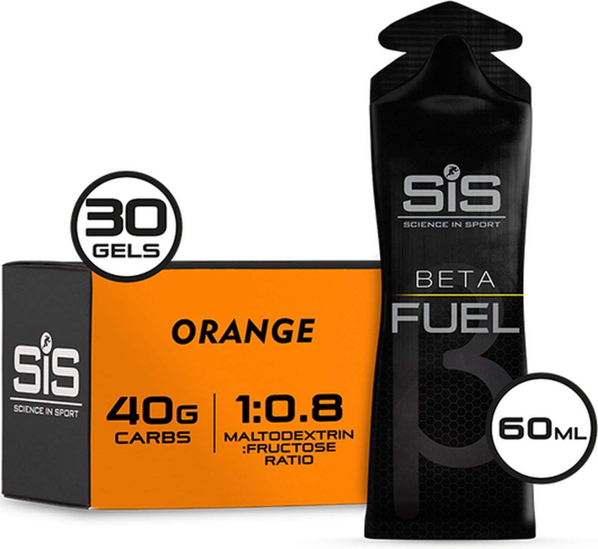 Science in Sport - SIS Beta Fuel - Dual Source energy gel - Orange smaak - 1 0,8 Maltodextrine Fructose verhouding - 40 gram koolhydraten per gel - 30 x 60ml