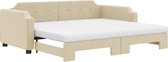 vidaXL - Slaapbank - met - onderschuifbed - en - matrassen - 80x200 - cm - stof - crème