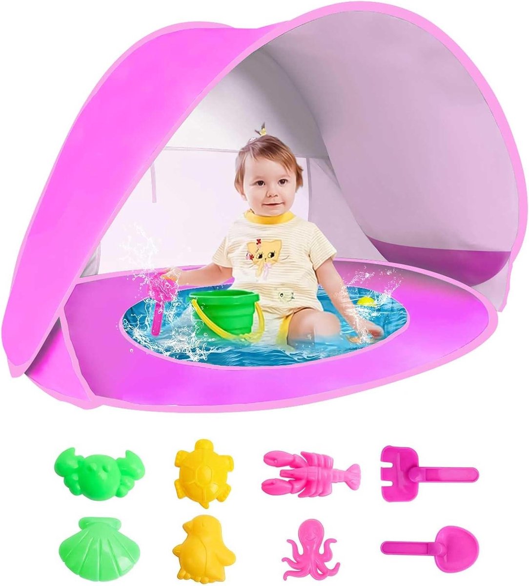 Draagbare strandtent - lichte zonnetent voor kinderen - UPF 50+ zonwering voor strand camping en vissen - roze