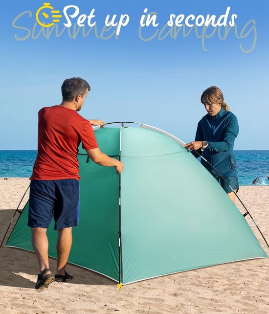 Draagbare lichtgewicht zonnetent voor strand - UV-bescherming 50+ - 3-4 personen - eenvoudige installatie voor familie strand tuin camping van Merkloos — afbeelding 5
