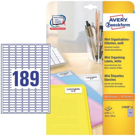 Avery L7658-25 étiquette à imprimer Blanc Imprimante d'étiquette adhésive