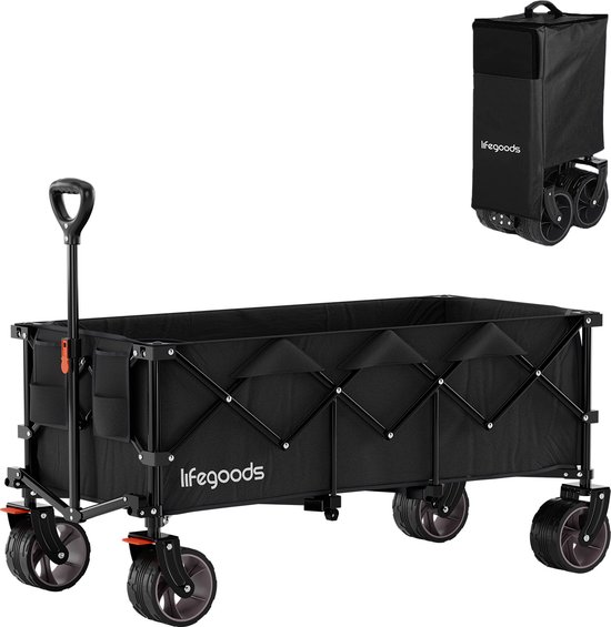 LifeGoods Bolderkar - XXL - Opvouwbaar - 300L - 150KG Draagkracht - Zwart