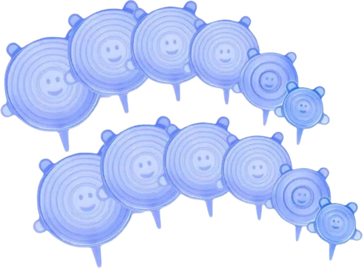 Nivard Afsluitdeksel - Stretch Deksel - Siliconen - Rekbare Deksel - Vershouddeksel - Herbruikbaar - Set - 12 Stuks - Blauw