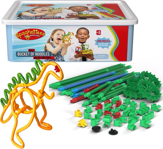 Spaghetteez - Bouwbox 200pcs - Flexibele Bouwstaafjes - Speelgoed 5,6,7,8 Jaar Jongens en Meisjes- Constructie Speelgoed- Montessori Speelgoed- Educatief Speelgoed