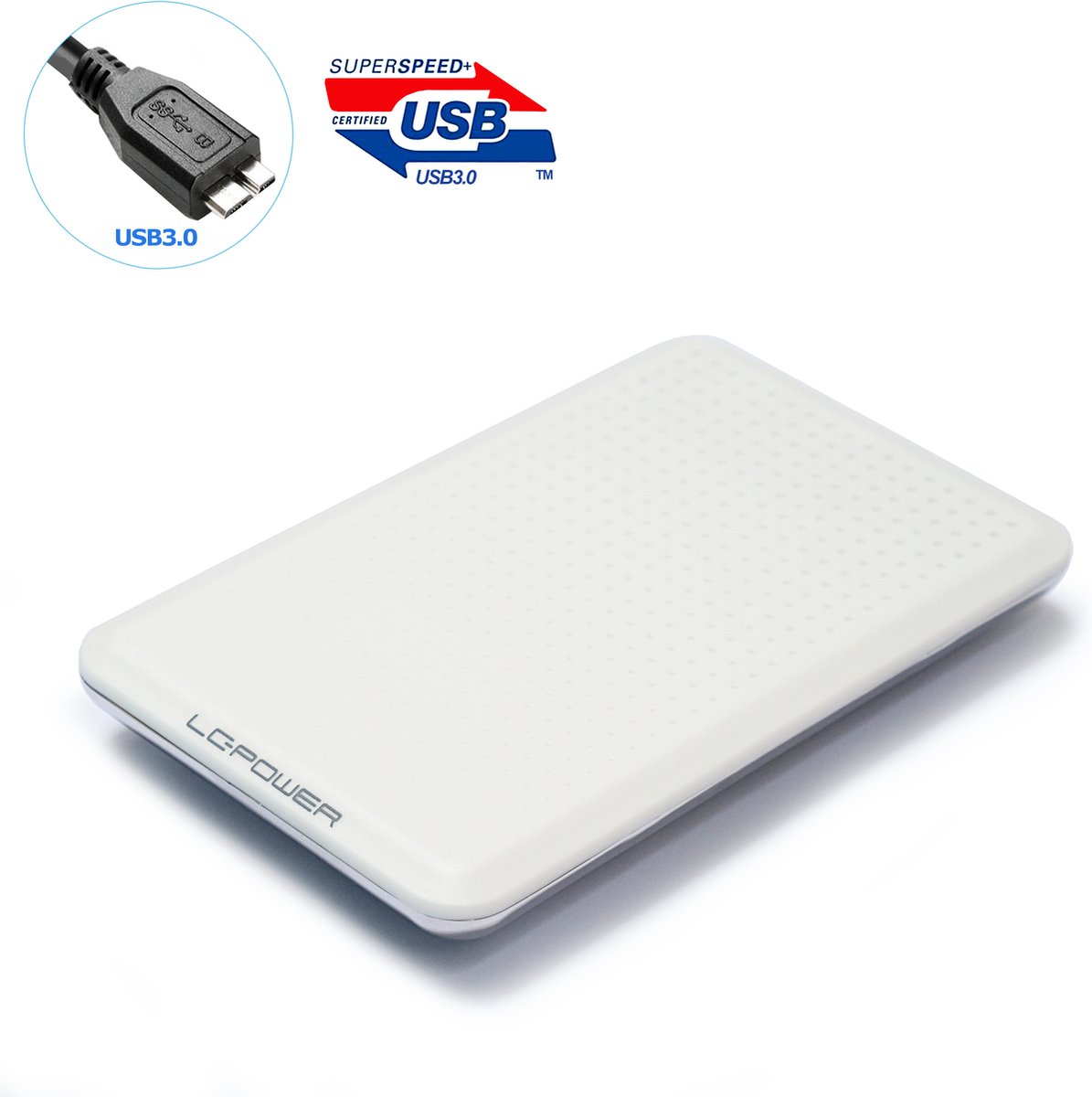 LC-POWER® 2,5 inch SATA Externe harde schijf behuizing Externe Behuizing voor 2.5'' inch SATA HDD/SSD - Schroefloos - HDD Hoogte tot 7mm - Wit