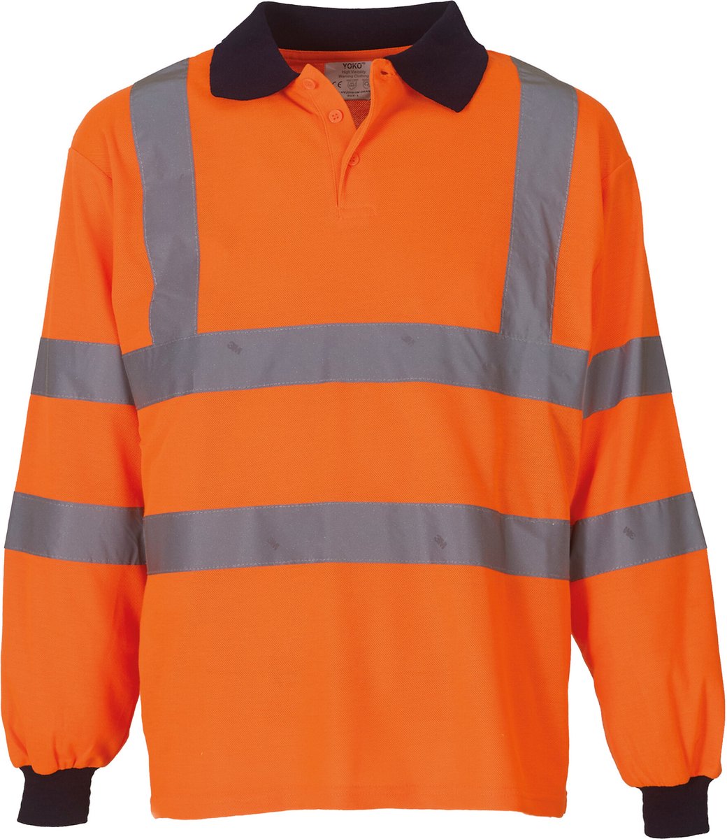Yoko High Visibility Long Sleeve Polo Shirt YHVJ310 - Hi Vis Orange - 3XL