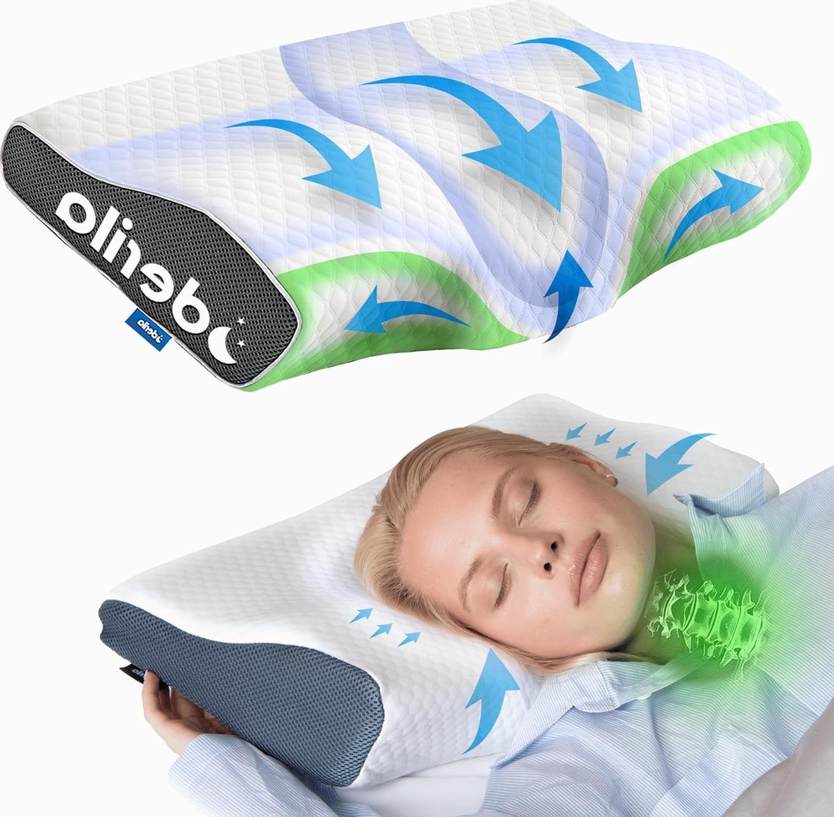 Zijslaapkussen volwassenen ergonomisch neksteunkussen voor nek- en schouderpijn zij- rug- buikslapers - Contour Best Bed anti-snurkkussen om te slapen Zijslaapkussen volwassenen